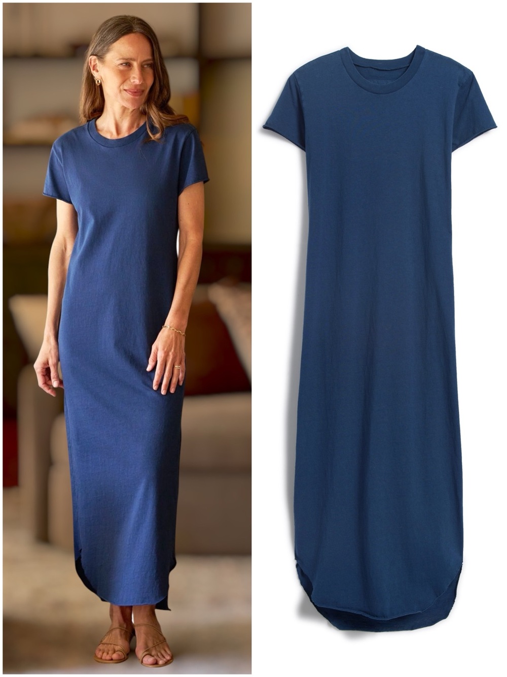 NEW FRANK & EILEEN Harper Perfect Tee Maxi Dress in Deep Sea Blue